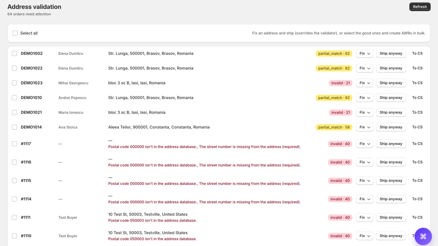 Order Hub address validation queue